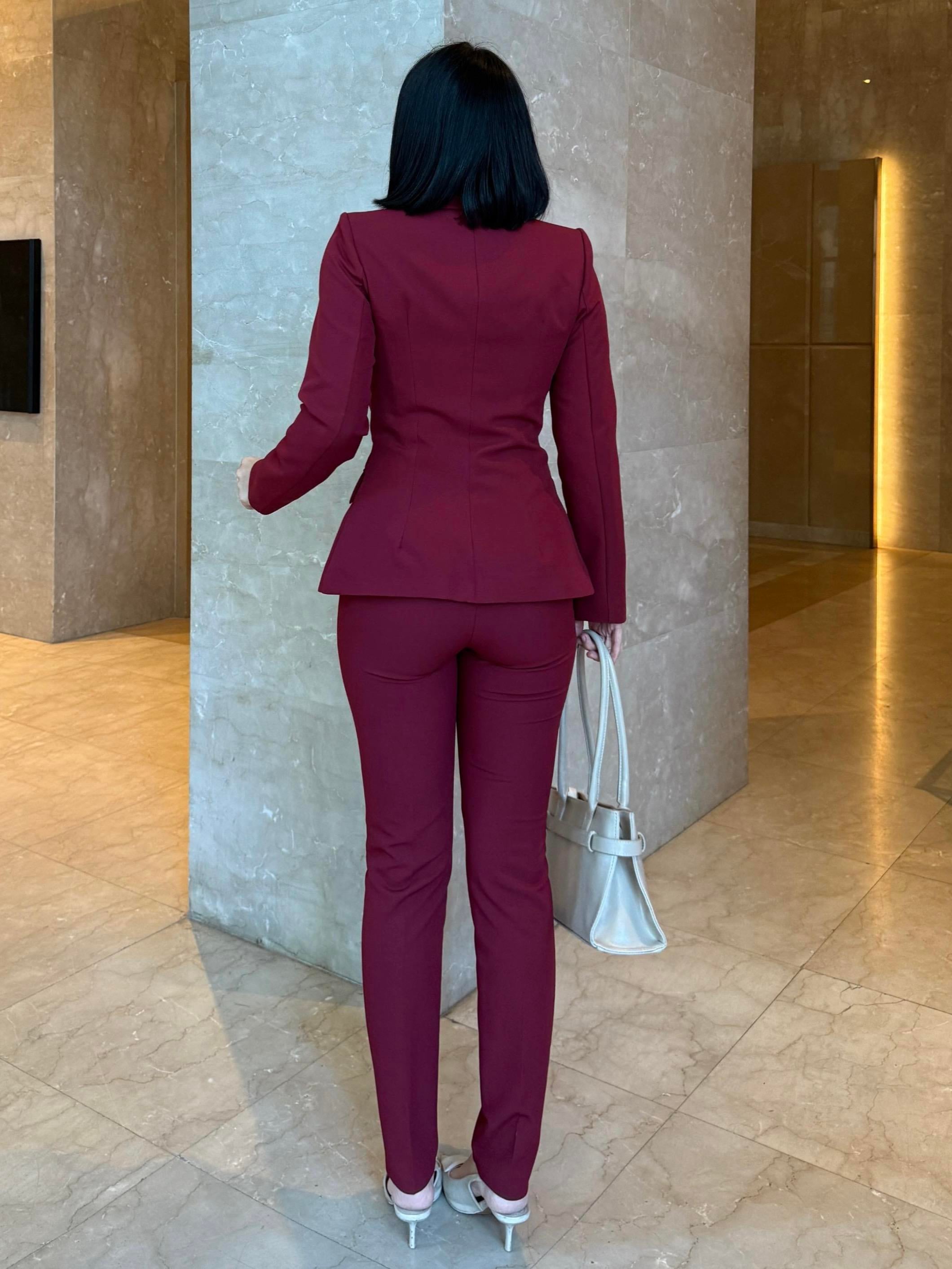 Silva Gold Düğme Detaylı Takım Bordo