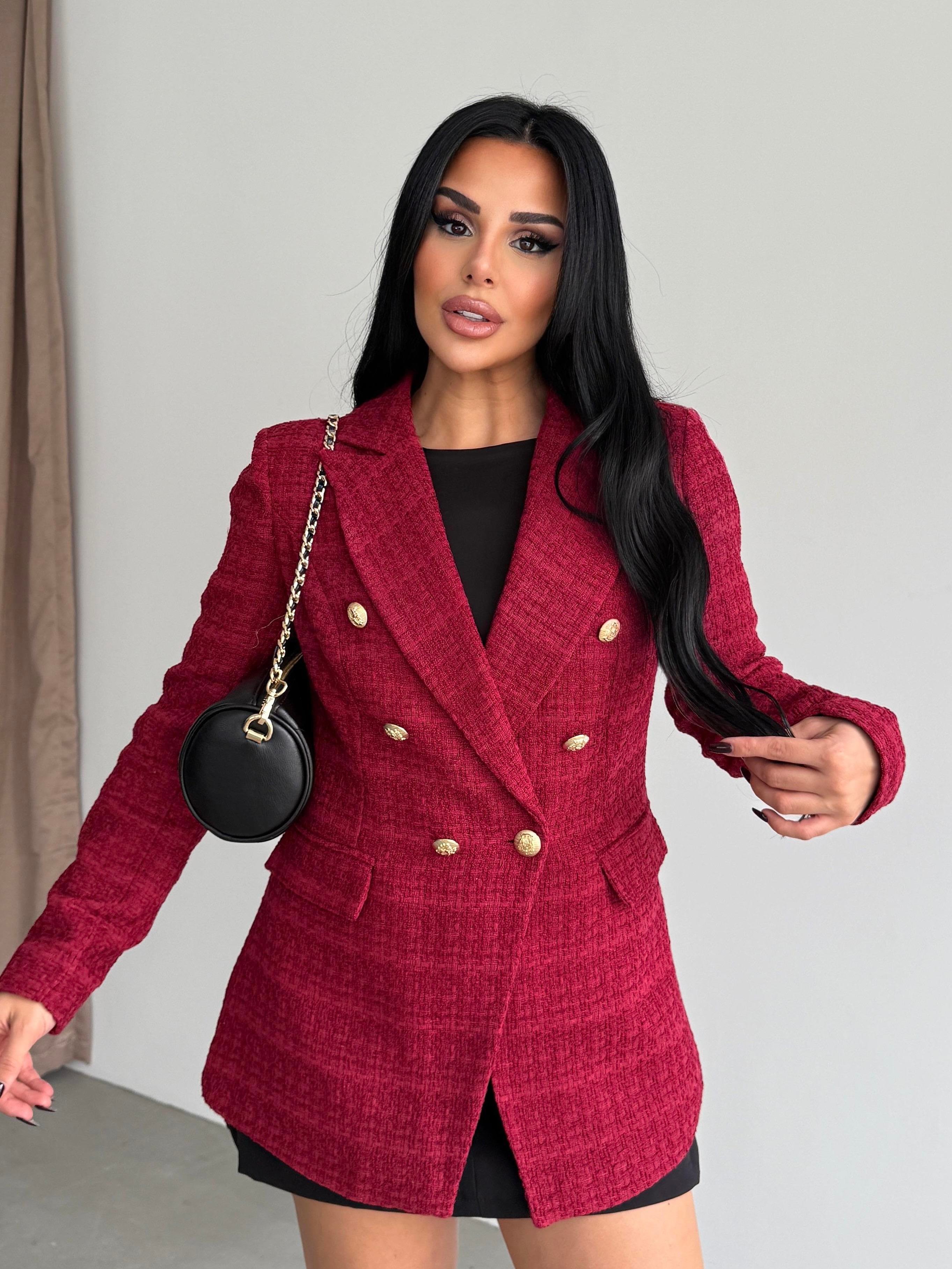 Sofira Gold Düğme Detaylı Blazer Ceket Bordo