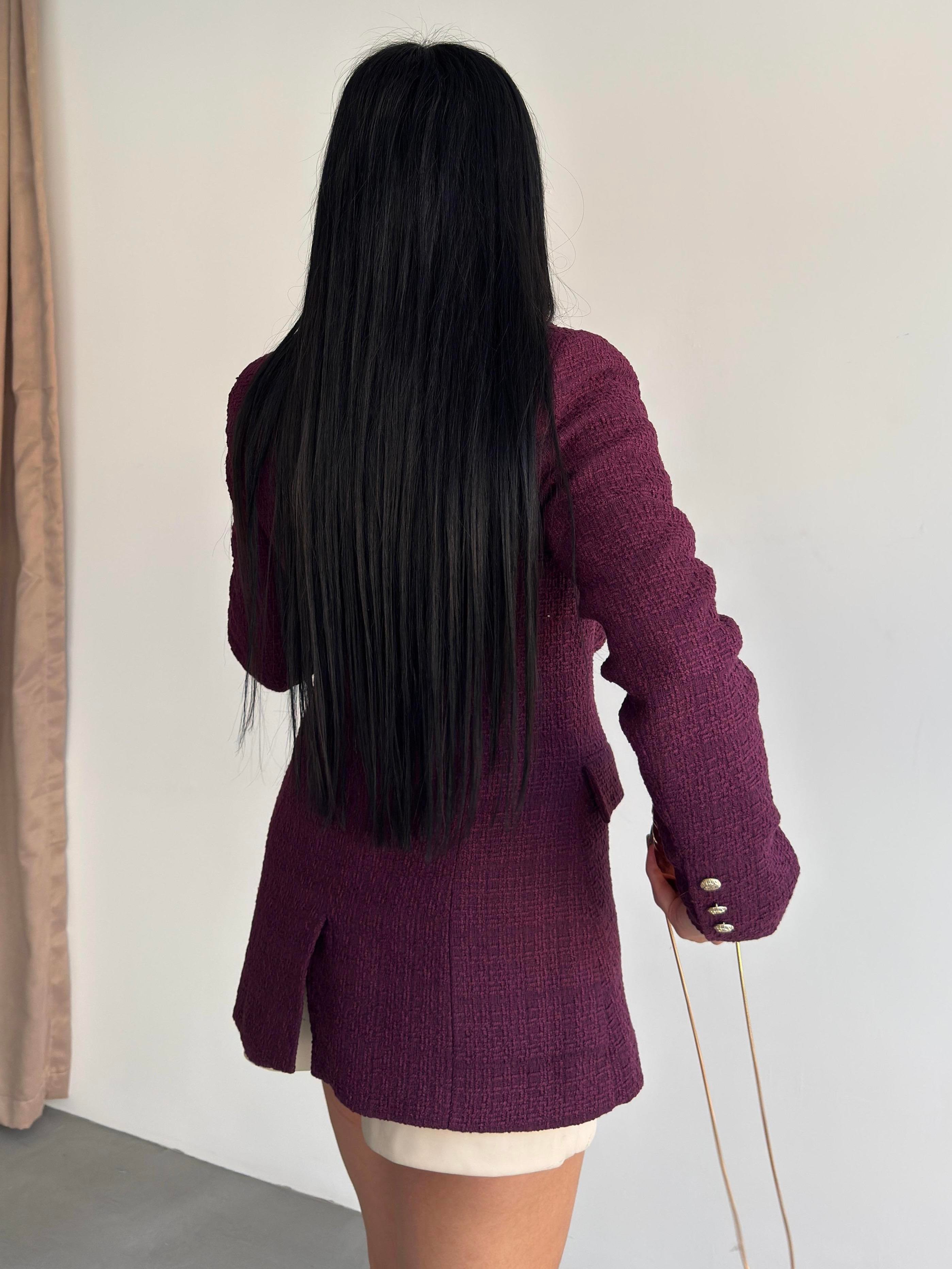 Sofira Gold Düğme Detaylı Blazer Ceket Mürdüm