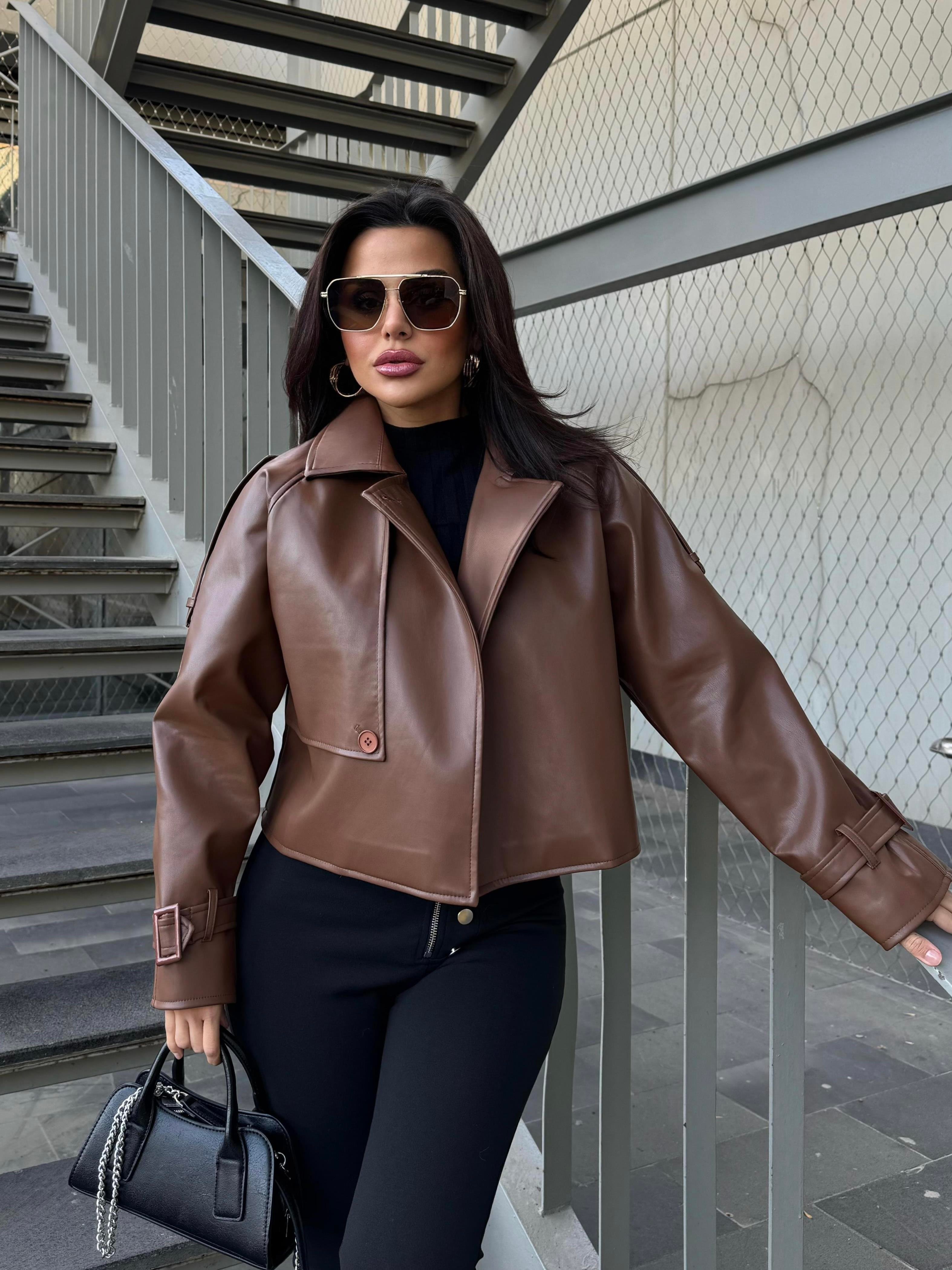 Solis Crop Suni Deri Ceket Kahve