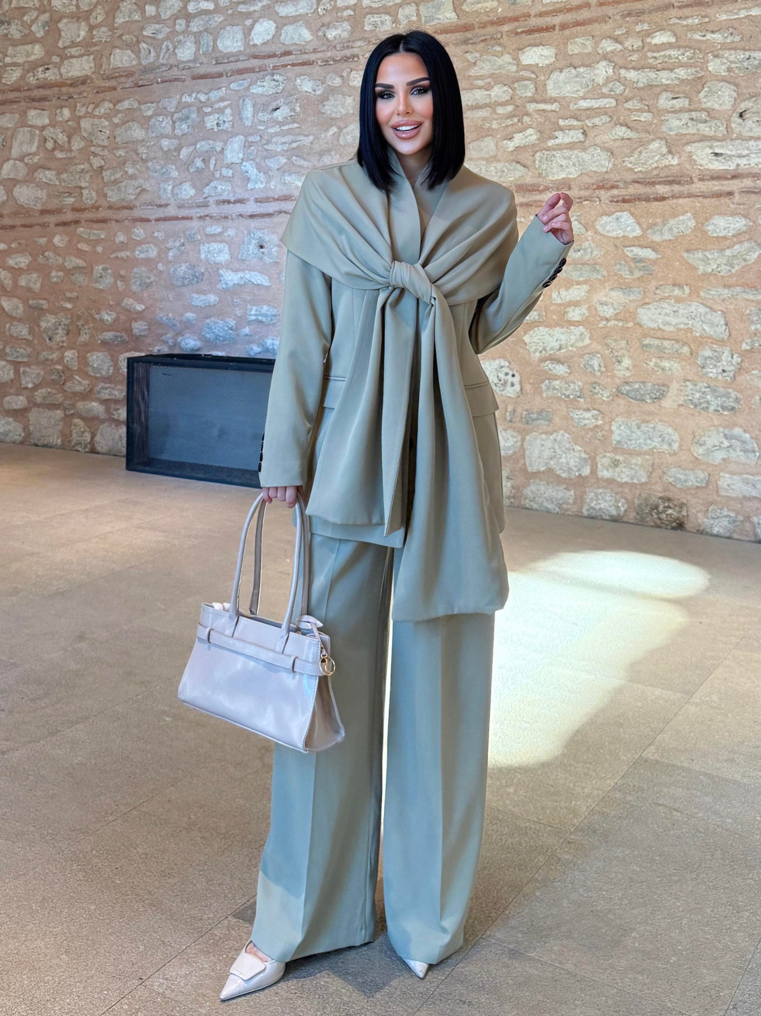 Tanisa Şal Ceket Detaylı Takım Haki