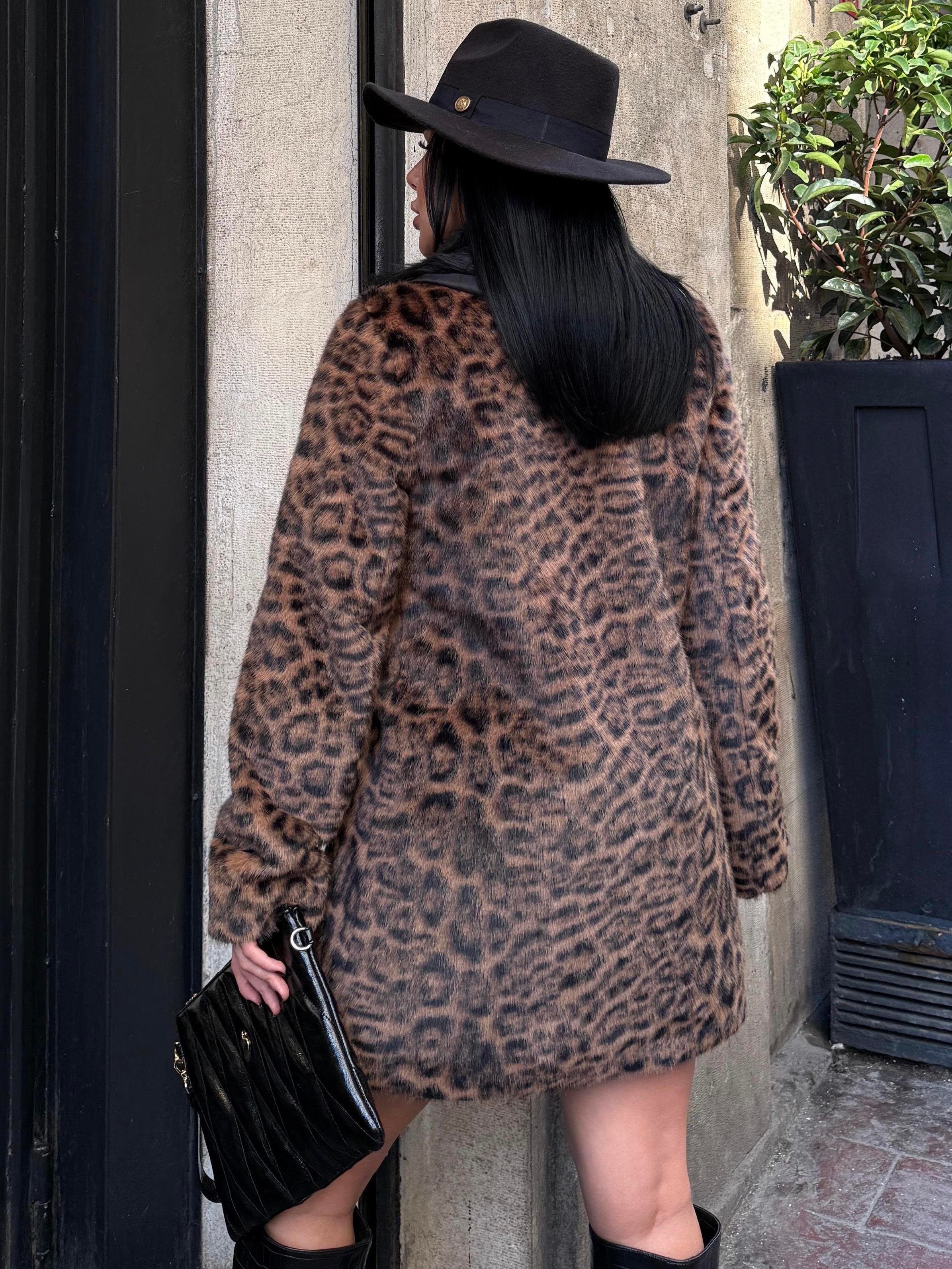 Texsa Kürk Yaka Detaylı Leopar Desen Kürk