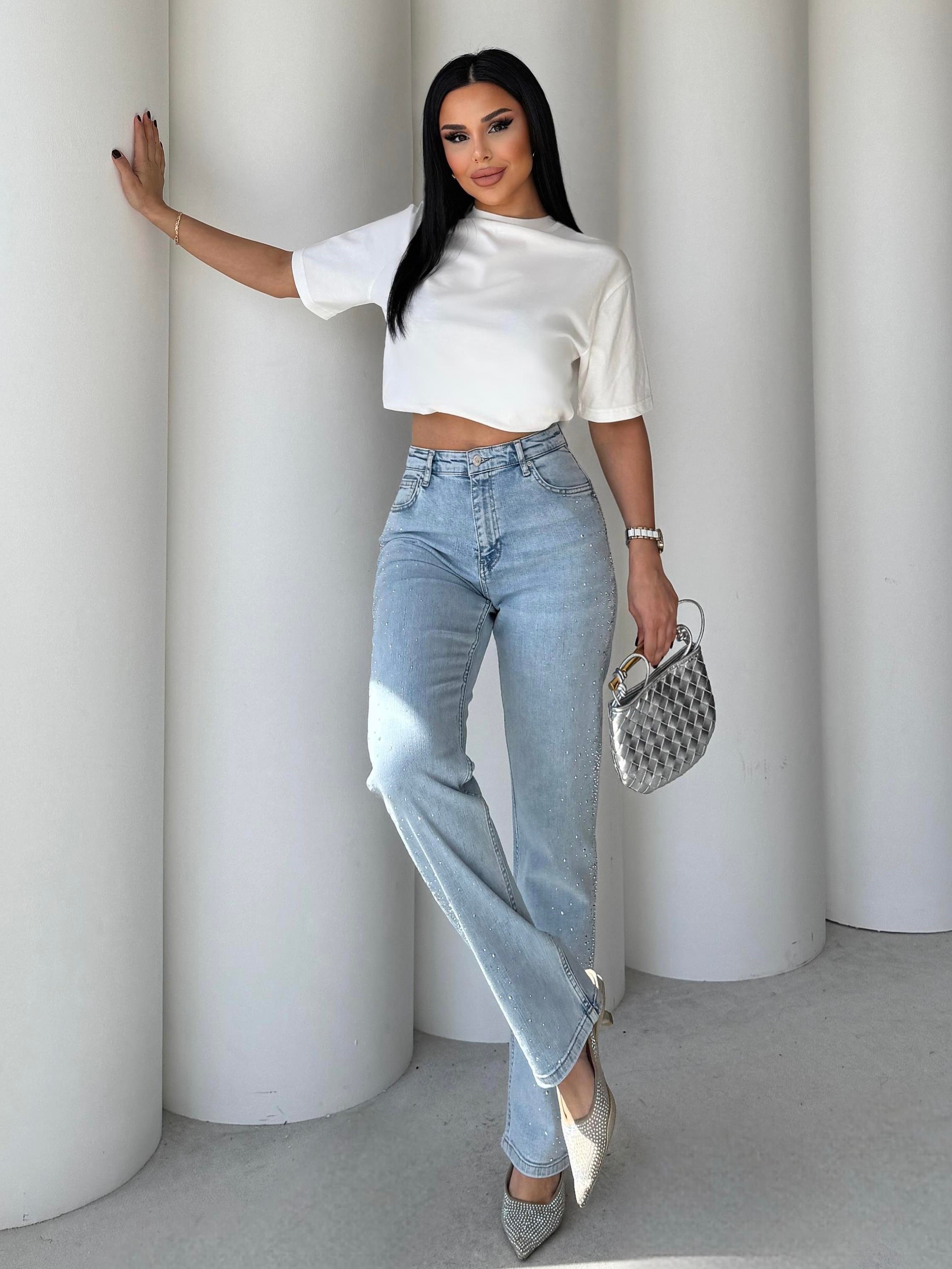 Tiara Taş Detaylı Jean Mavi