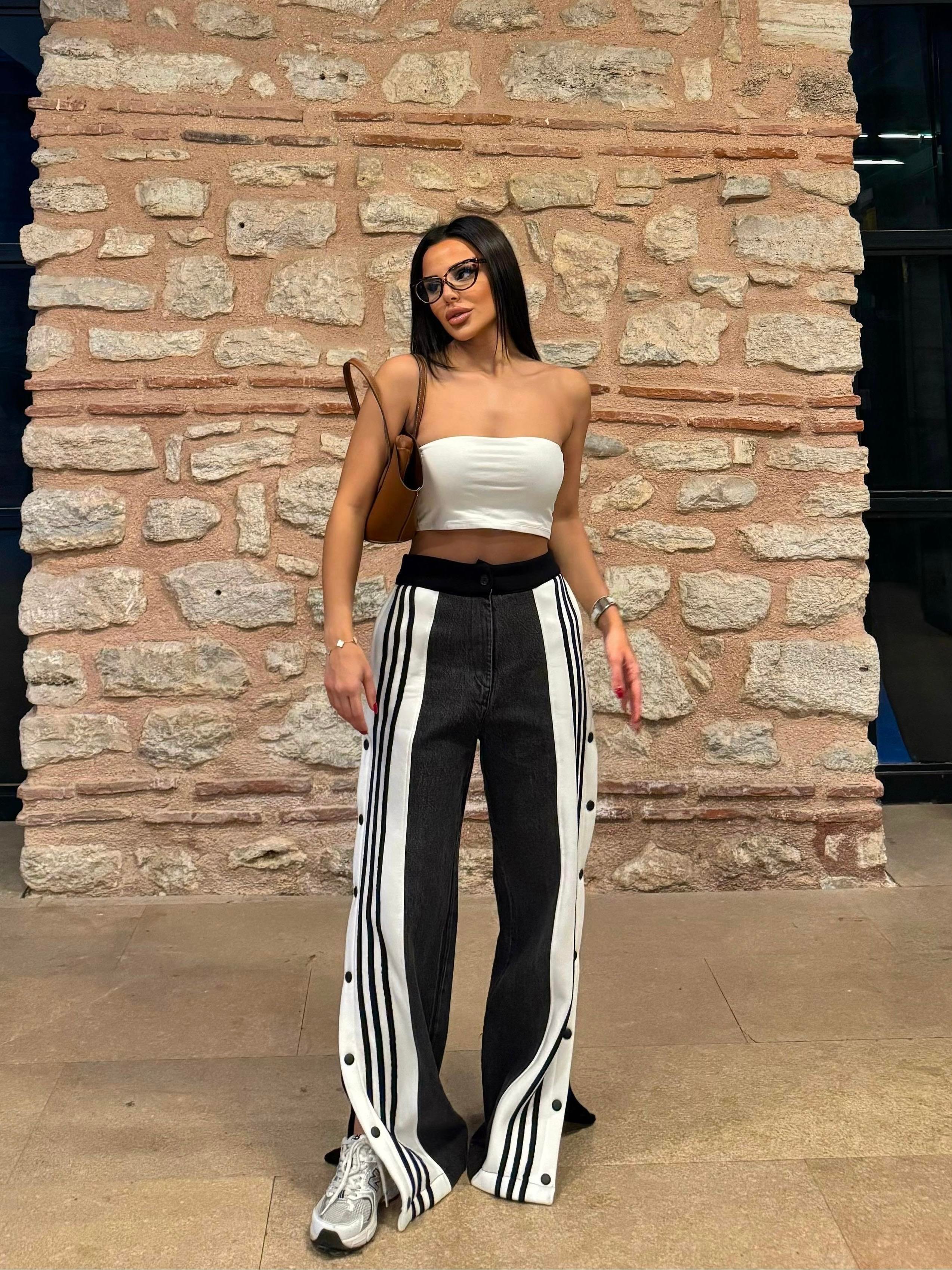 Trend Çıt Çıt Detaylı Denim Pantolon Gri