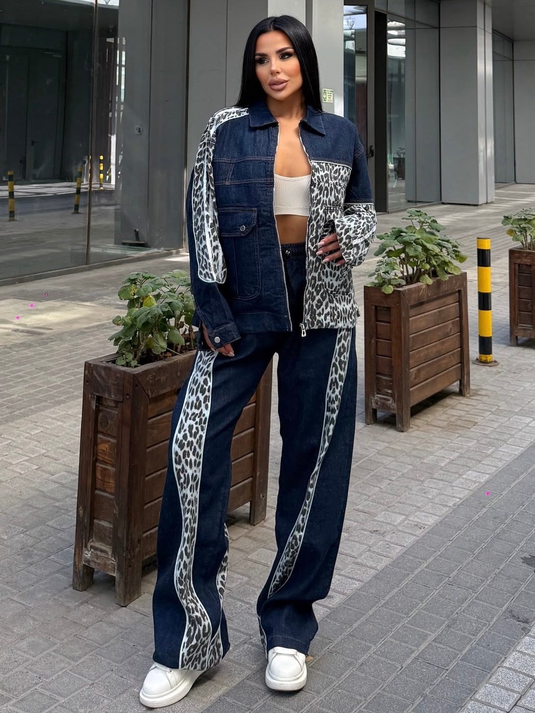 Tuyas Leopar Detaylı Takım Lacivert