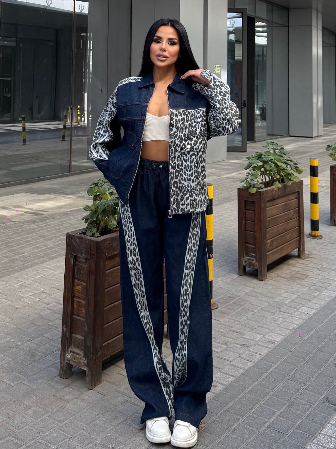 Tuyas Leopar Detaylı Takım Lacivert