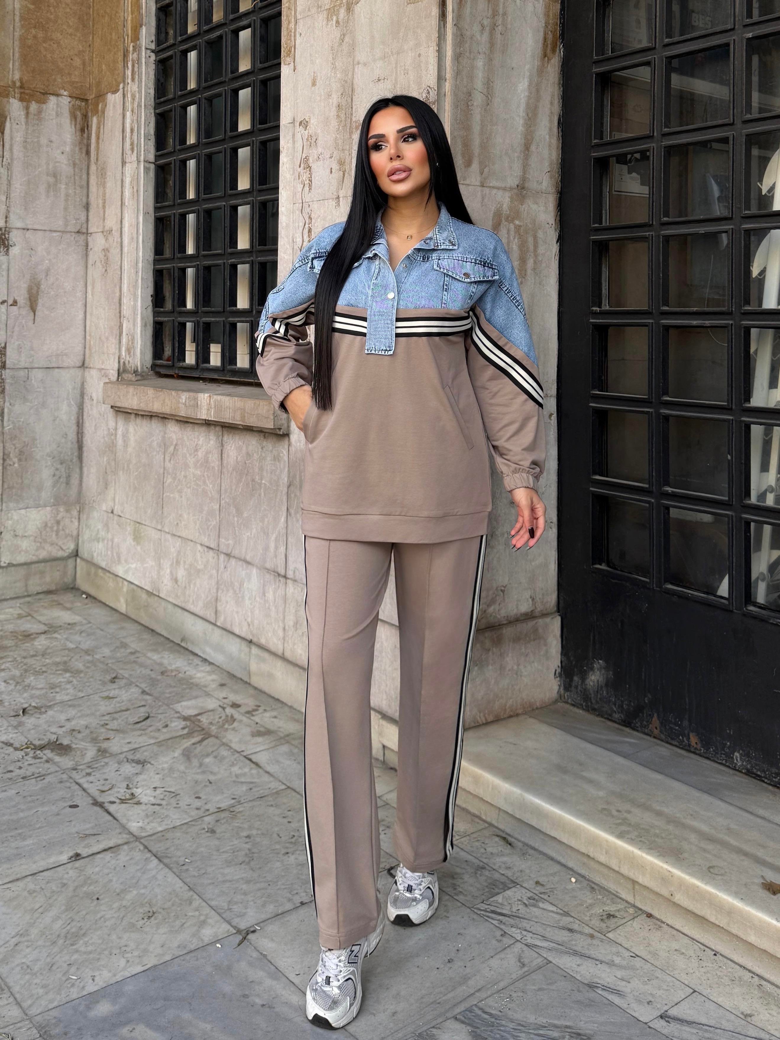 Urlesa Denim Detaylı Spor Takım Bej
