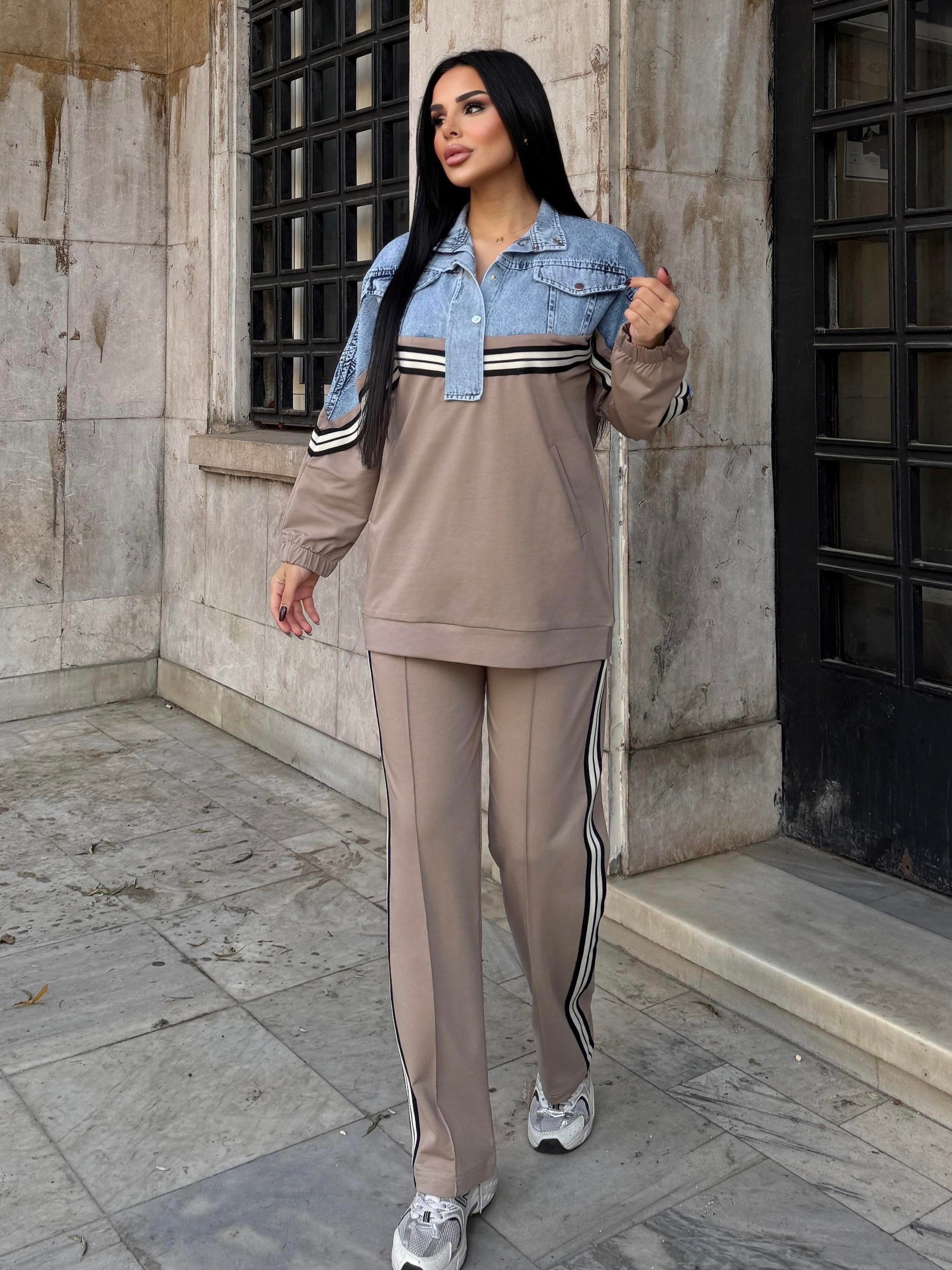 Urlesa Denim Detaylı Spor Takım Bej