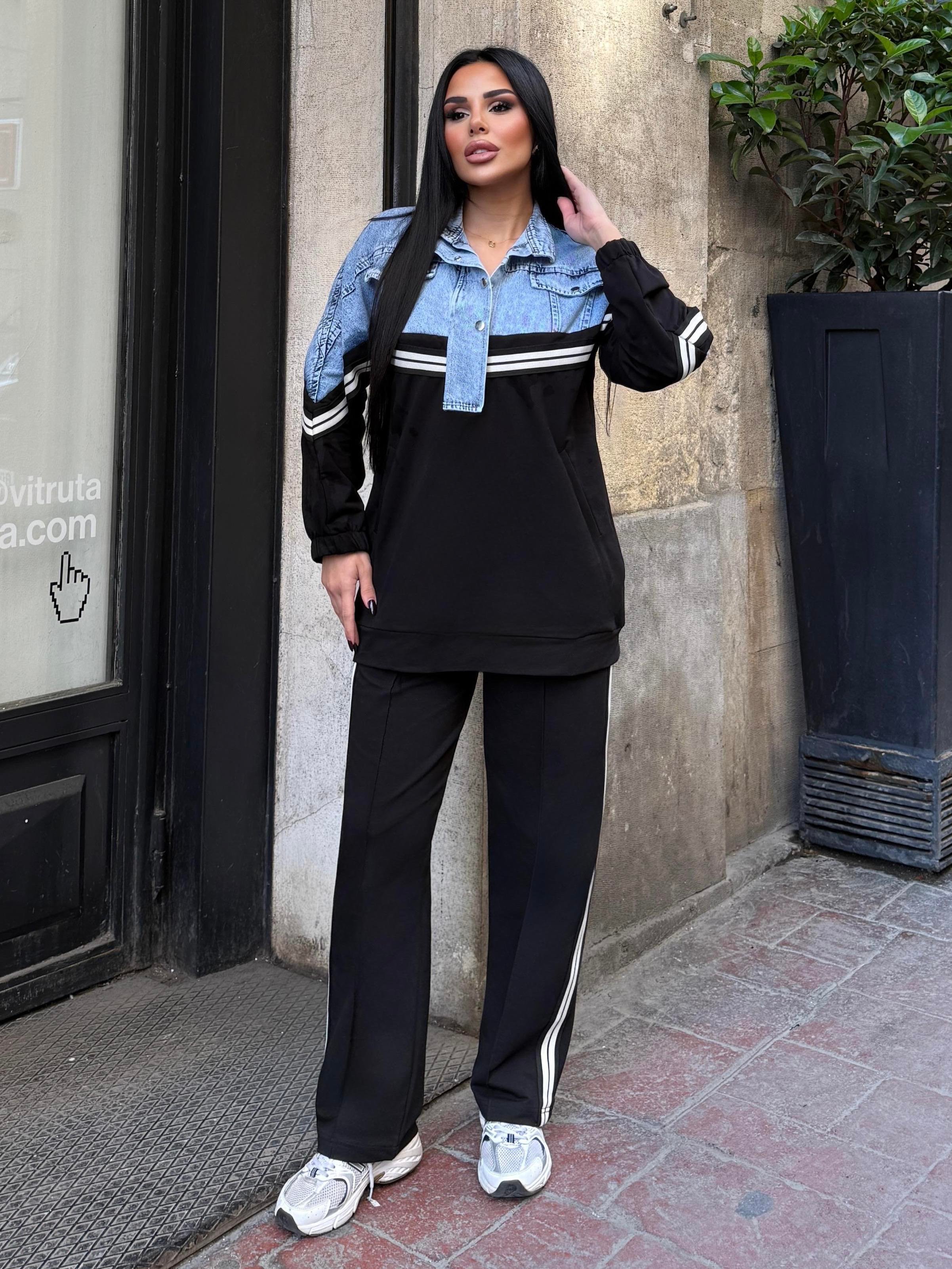 Urlesa Denim Detaylı Spor Takım Siyah