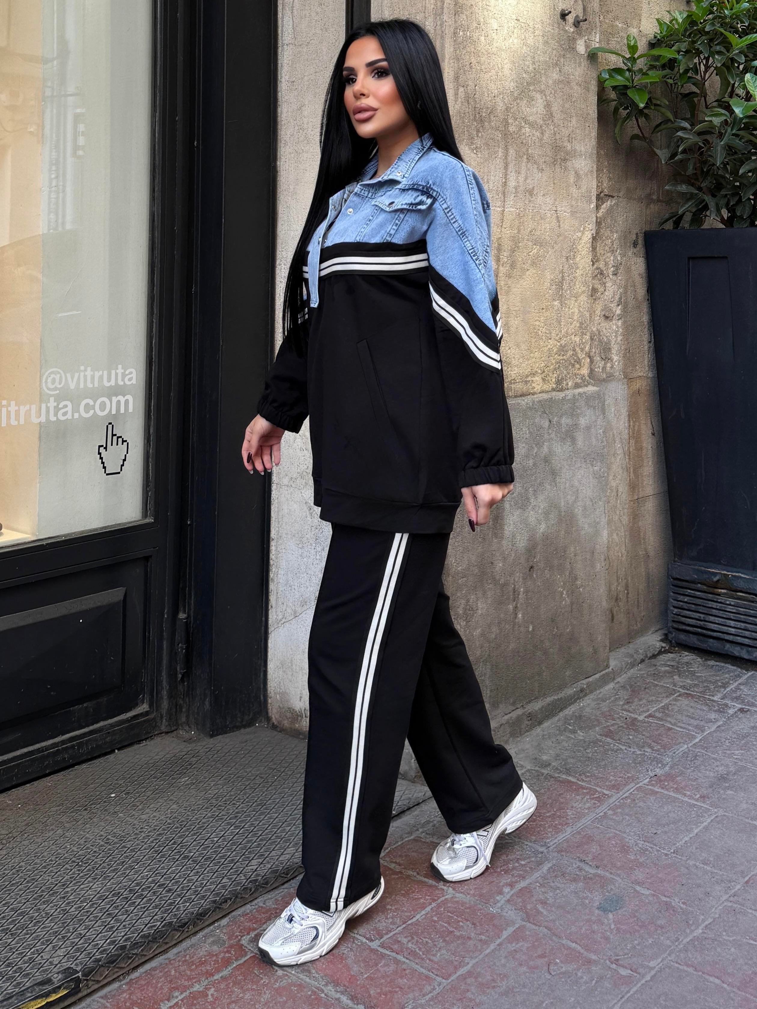 Urlesa Denim Detaylı Spor Takım Siyah