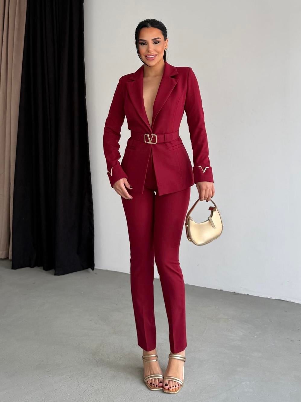 Vansie Gold Kemer Detaylı Takım Bordo