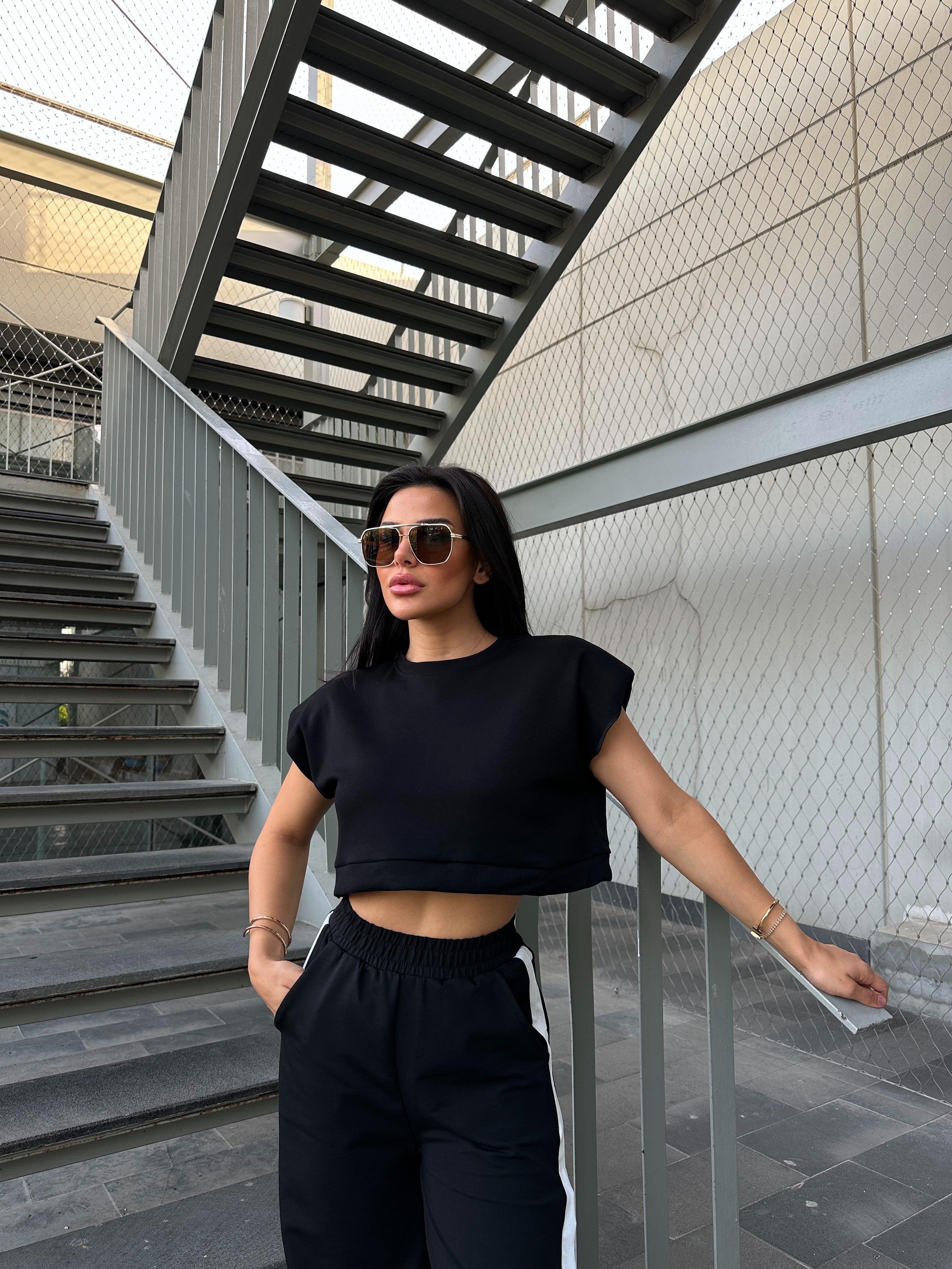 Vatkalı Oversize Crop Siyah