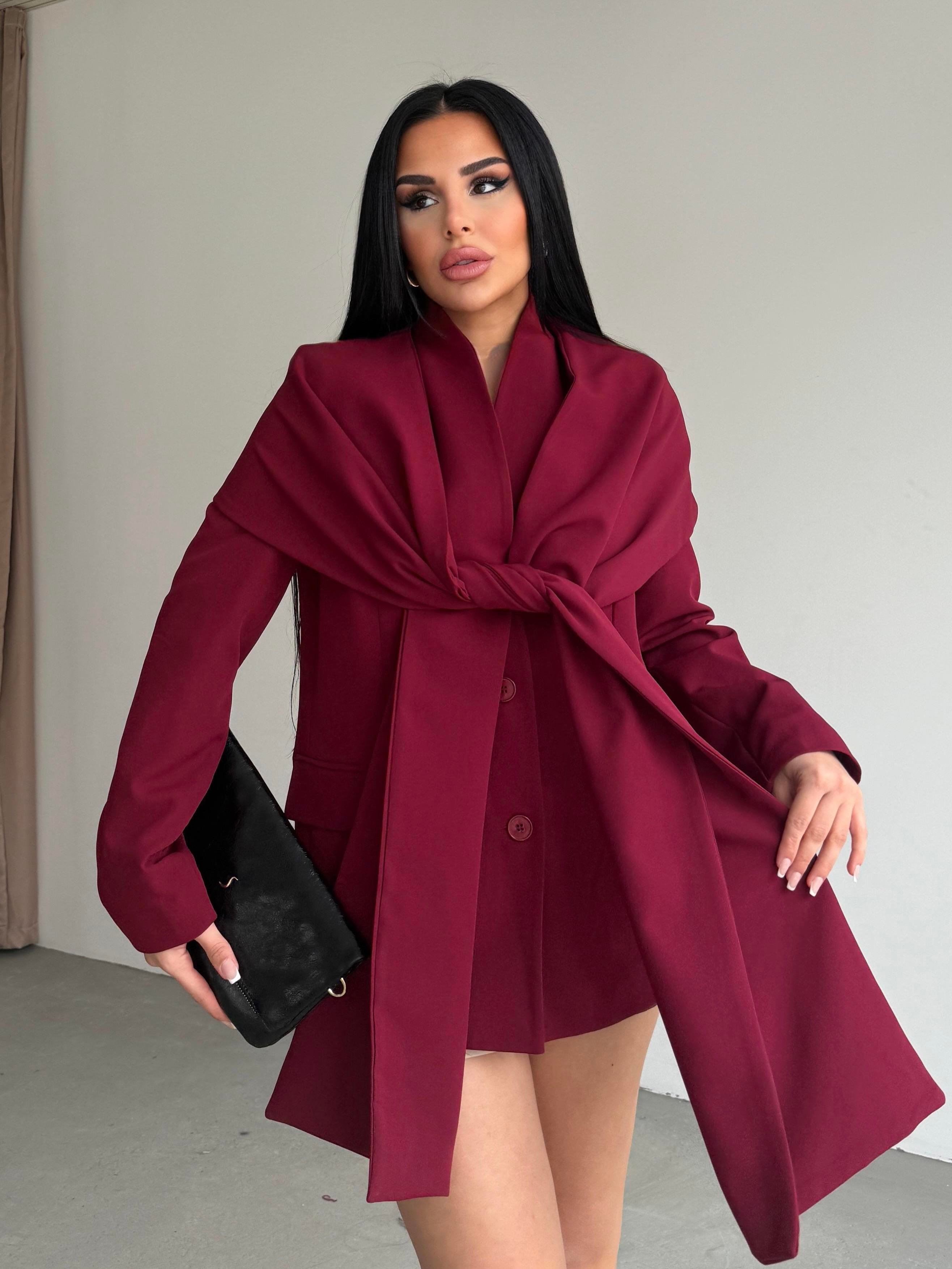 Vinsa Şal Detaylı Tasarım Ceket Bordo