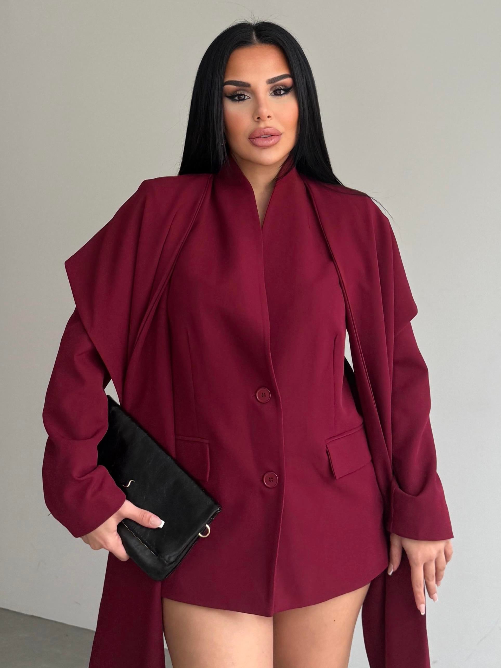 Vinsa Şal Detaylı Tasarım Ceket Bordo