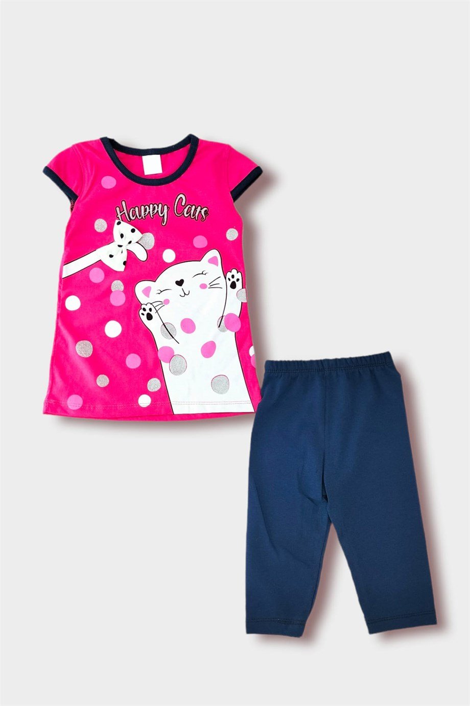 3-6 Yaş Kız Çocuk Kedi Desenli İkili Takım