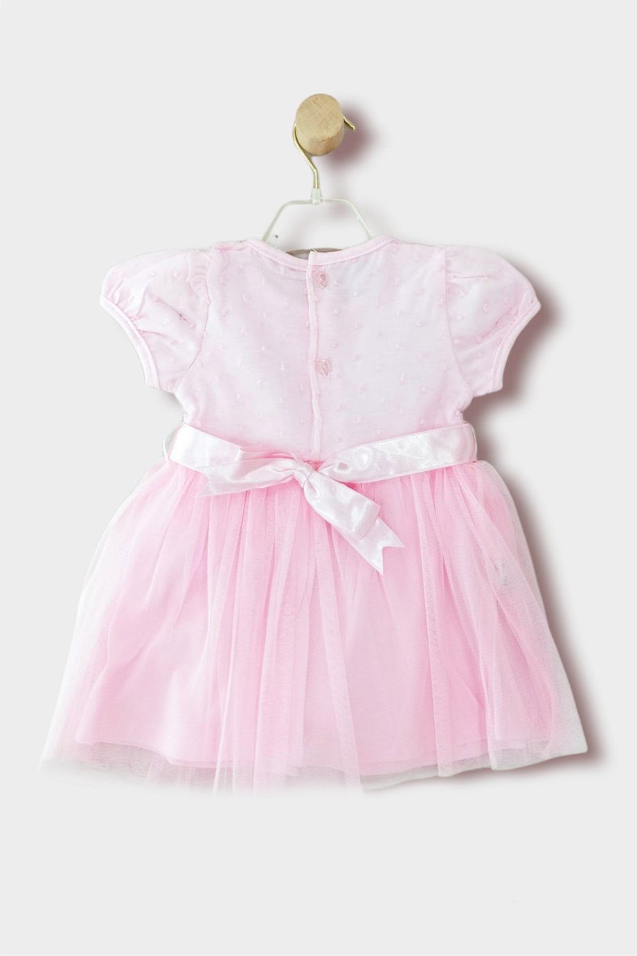 9-24 Ay Kız Bebek Çiçekli Tül Etekli Kısa Kollu Elbise