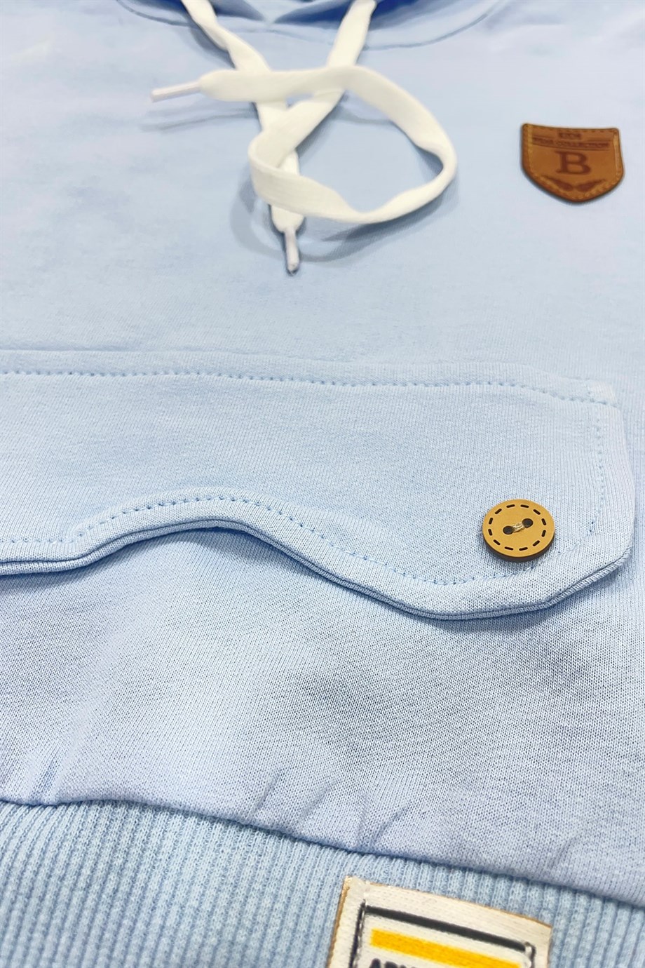 Erkek Bebek Açık Mavi Cep Detaylı Uzun Kollu Kapüşonlu İkili Takım