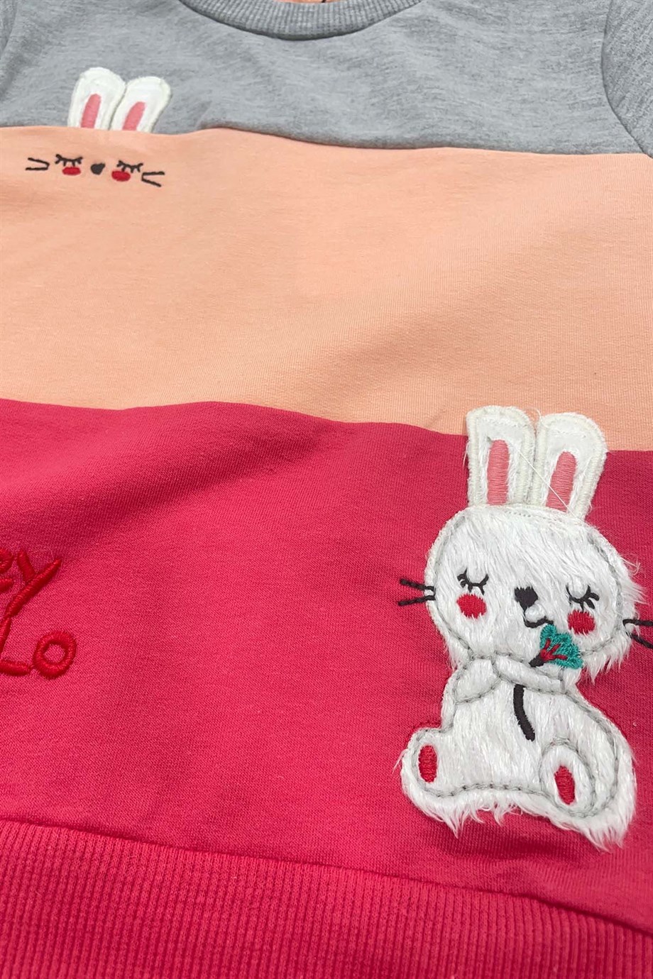 Erkek Bebek Gri Tavşancık Detaylı Pamuklu Uzun Kollu İkili Takım