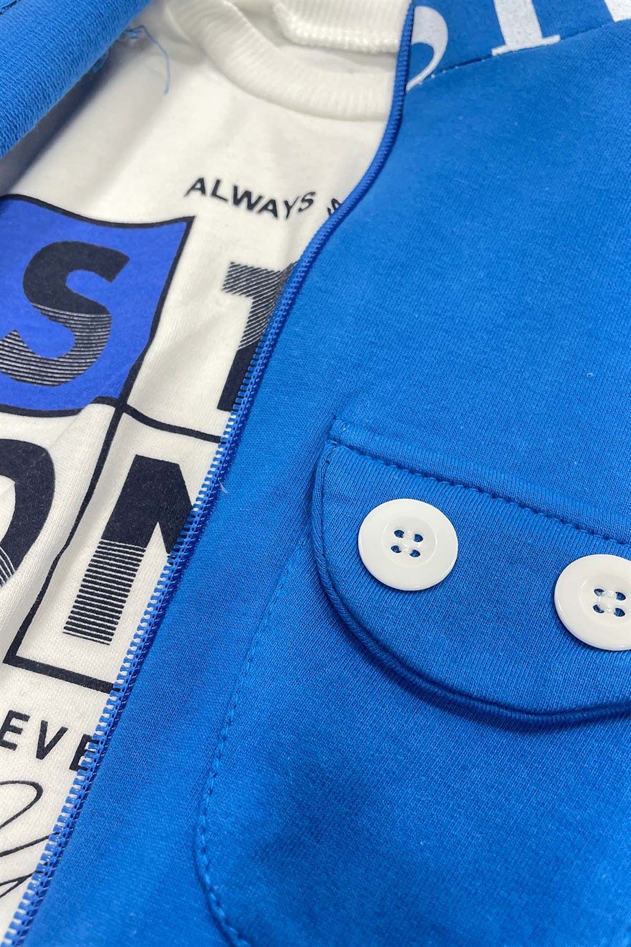 Erkek Bebek Mavi Fermuarlı Uzun Kollu Üçlü Takım