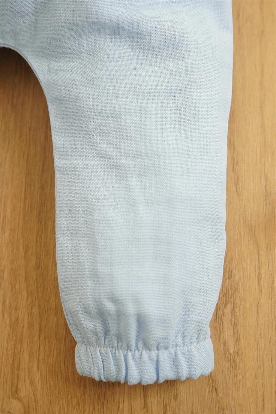 Erkek Bebek Mavi Müslin İkili Takım