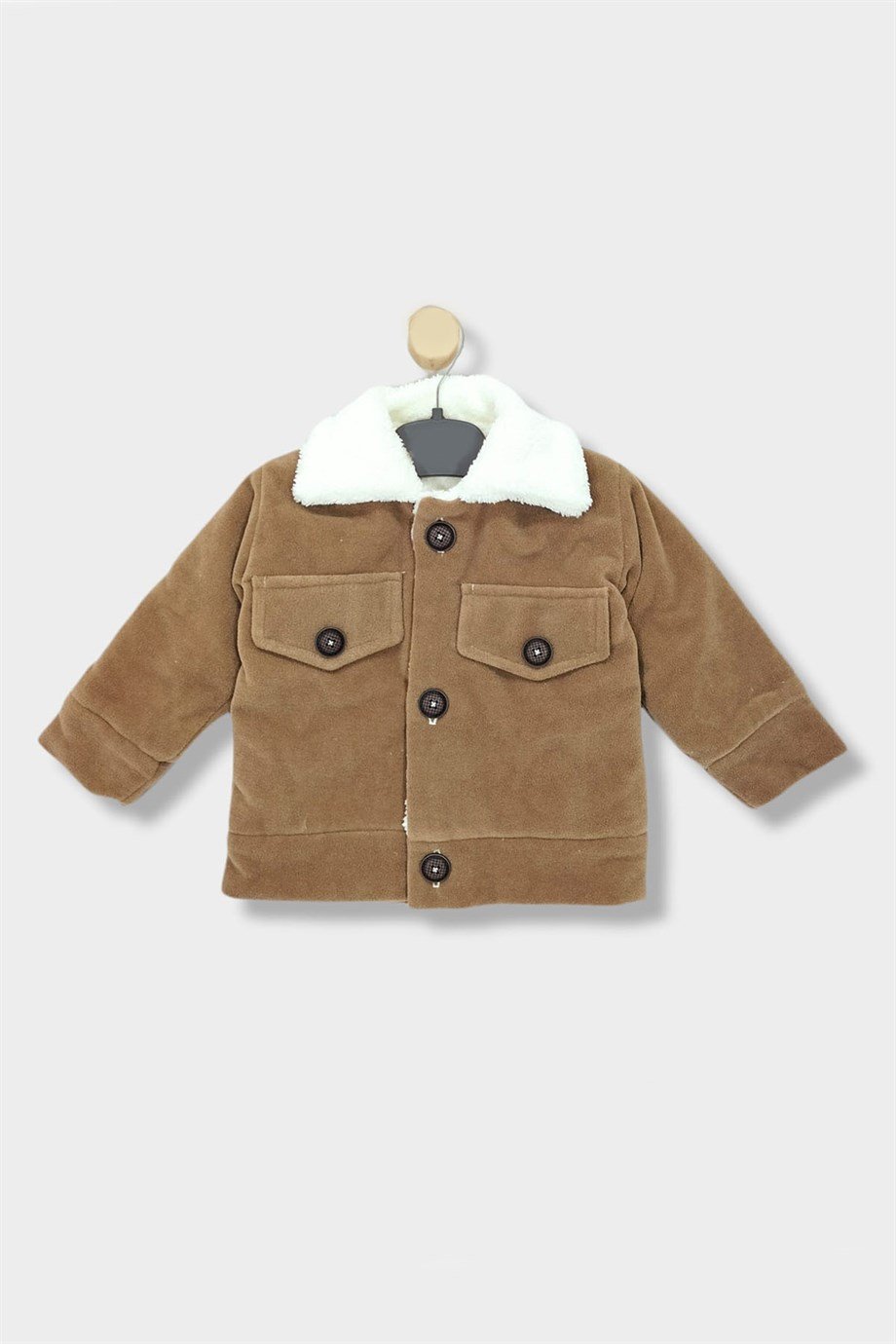 Erkek Çocuk Kahverengi Peluş Doğal Mont  