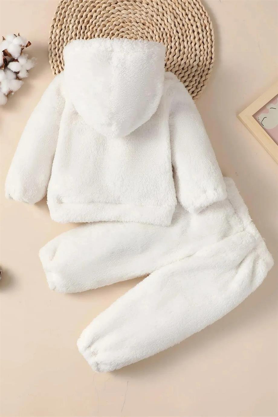 Erkek Kız Bebek ve Çocuk Pofuduk Fermuarsız Uzun Kollu Takım