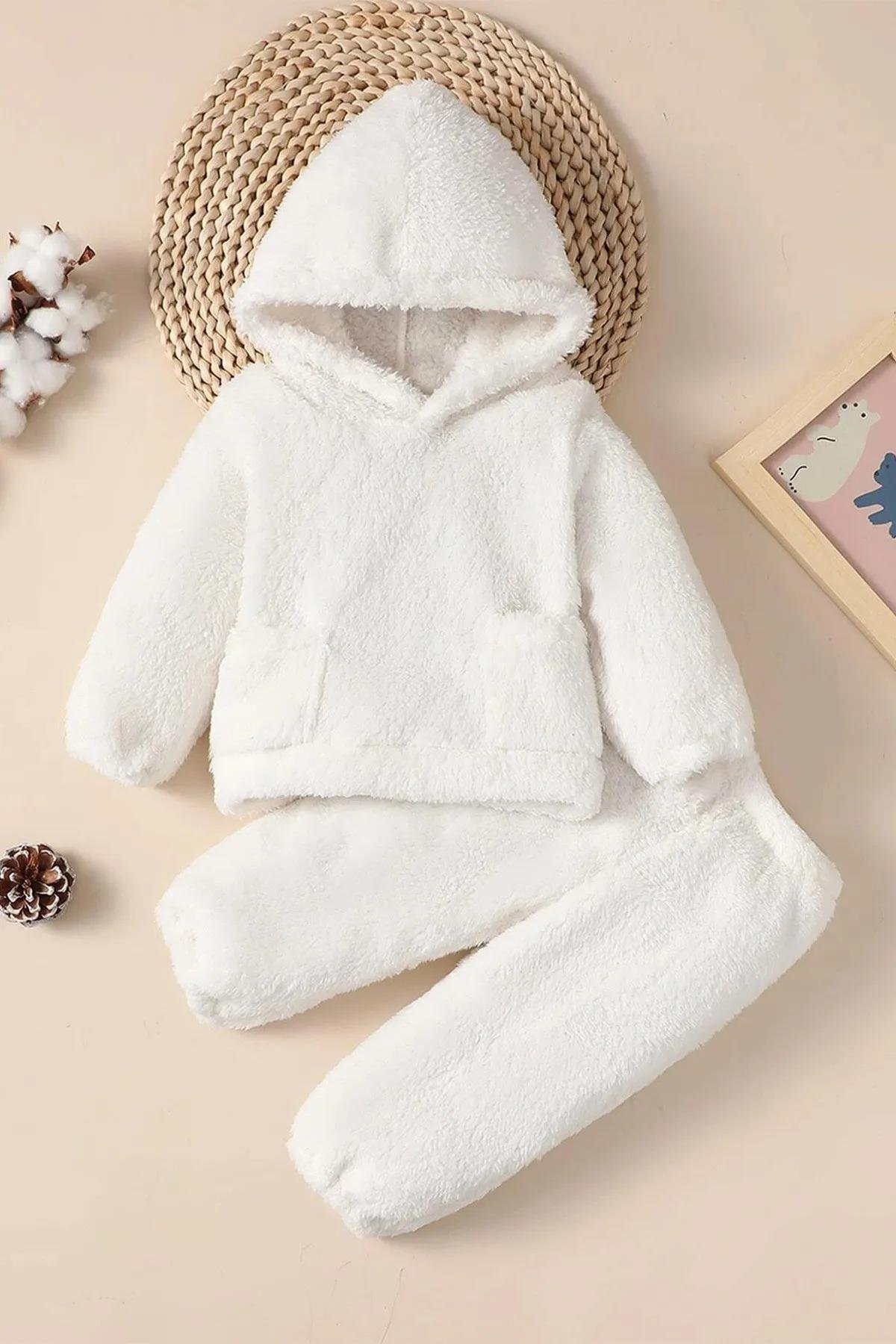 Erkek Kız Bebek ve Çocuk Pofuduk Fermuarsız Uzun Kollu Takım