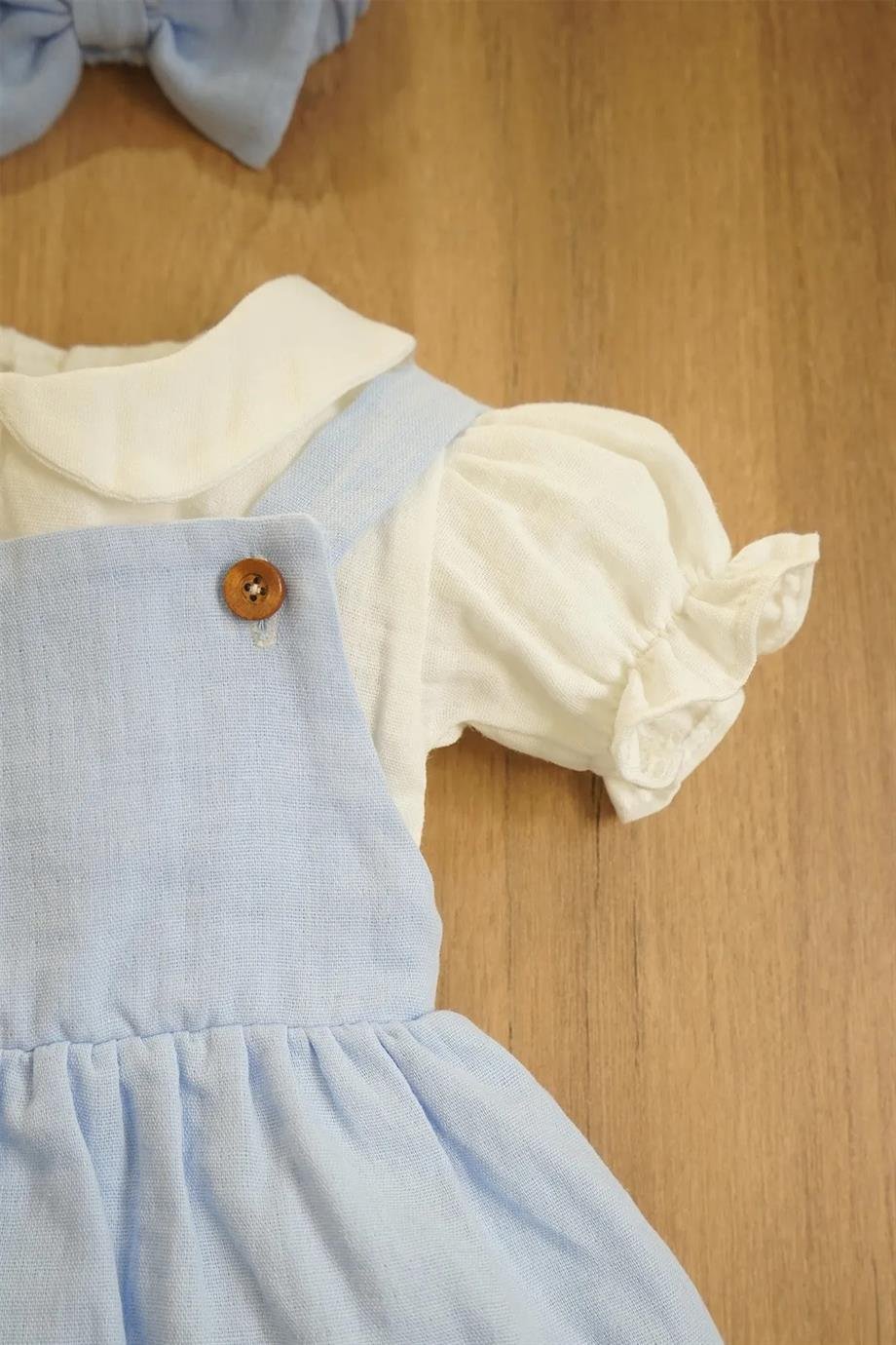 Kız Bebek Bandanalı Müslin Çocuk Elbisesi