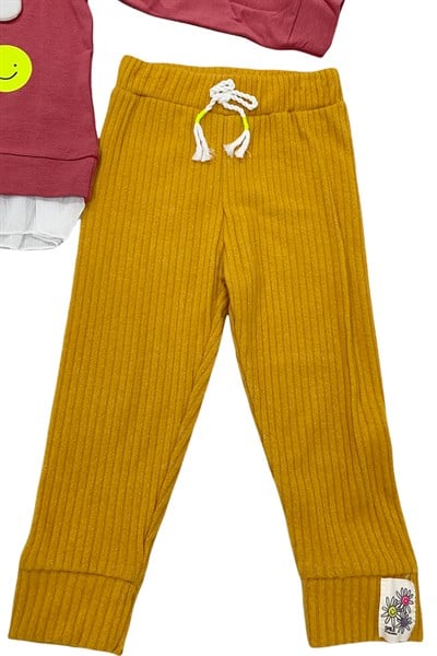 Kız Bebek Fırfırlı Uzun Kollu Pamuklu Yıldız Desenli İkili Takım