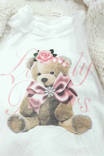 Kız Bebek Kapüşonlu Uzun Kollu Kalın Fiyonklu Üçlü Takım