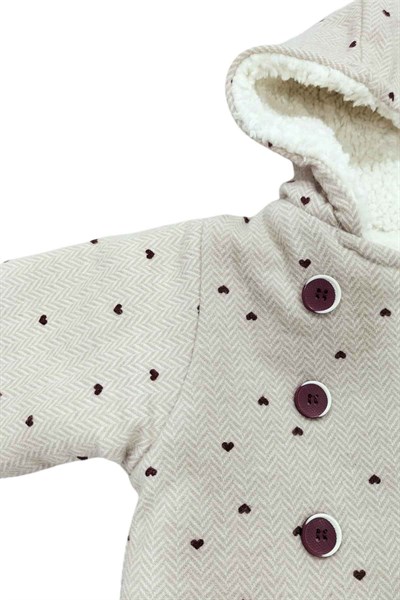 Kız Bebek Kapüşonlu Uzun Kollu Kalın Fiyonklu Üçlü Takım