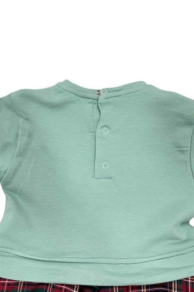 Kız Bebek Mint Yeşil Ekose Etekli Çıtçıtlı Elbise