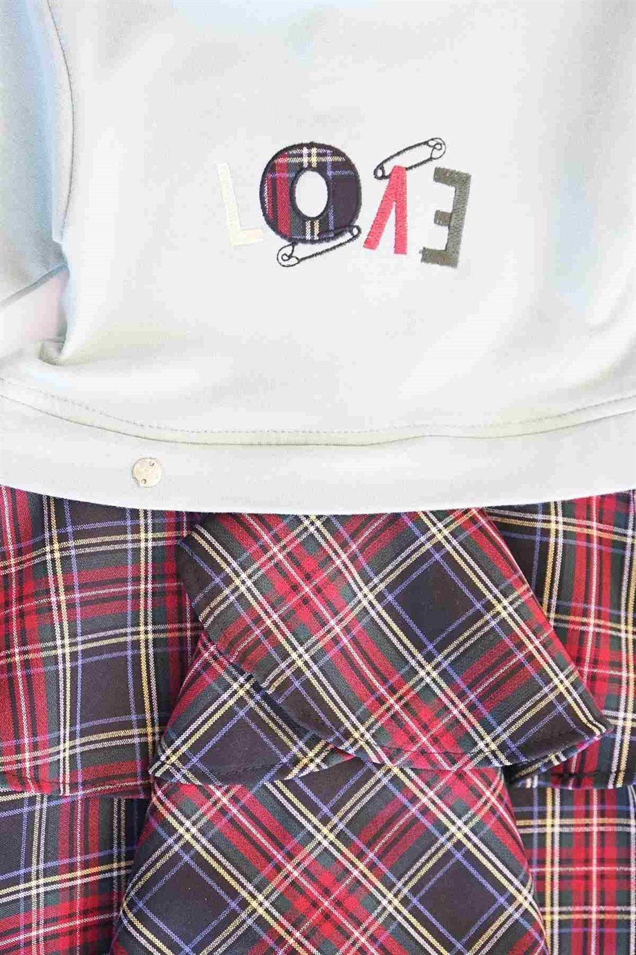 Kız Bebek Mint Yeşil Ekose Etekli Çıtçıtlı Elbise