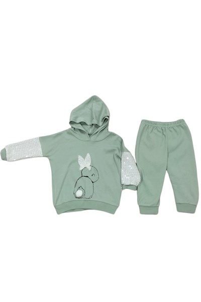 Kız Bebek Mint Yeşil Pullu Tavşancık Desenli İkili Takım