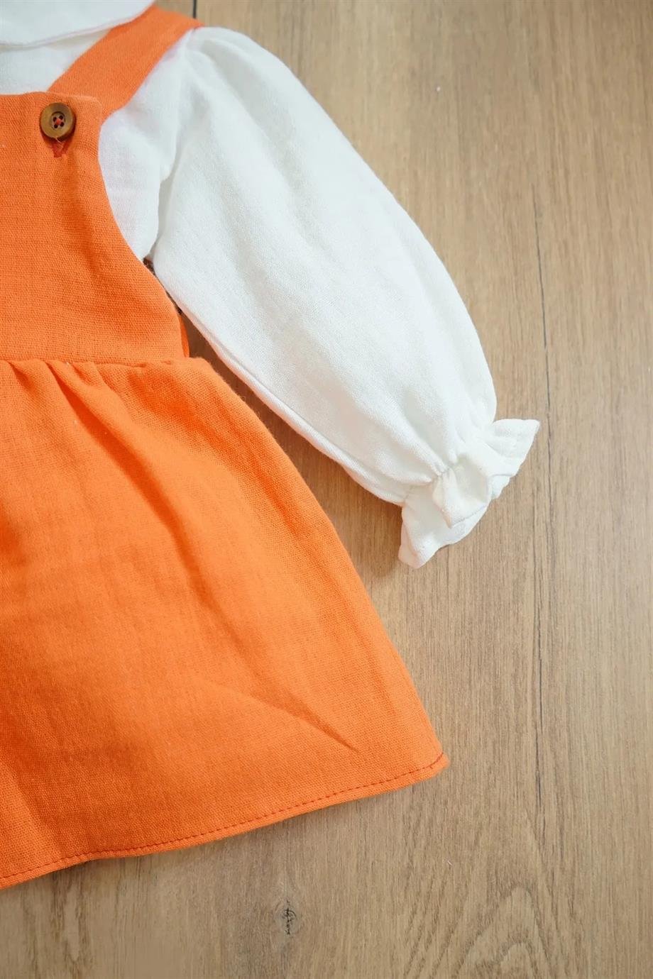 Kız Bebek Müslin Fırfırlı Bandanalı Çocuk Elbisesi