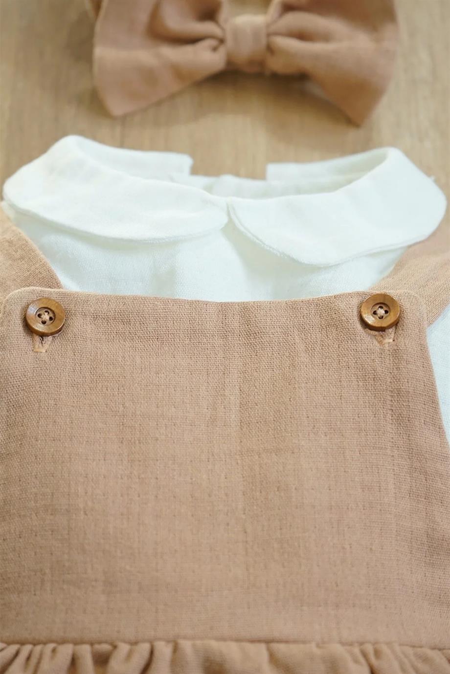 Kız Bebek Müslin Kumaşlı Fırfırlı Balon Kol Çocuk Elbisesi