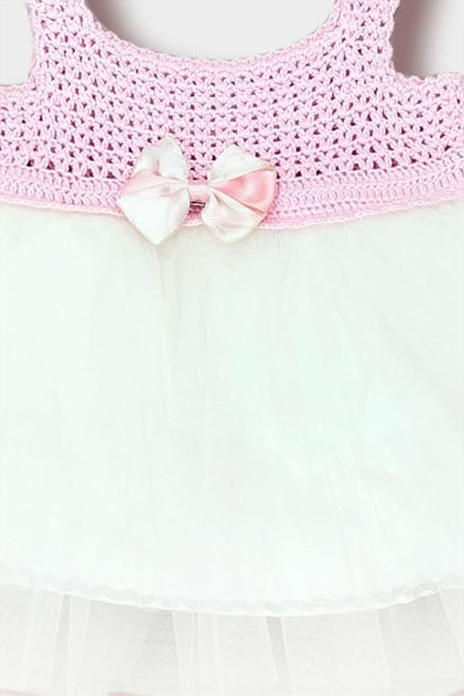 Kız Bebek Örgü Fiyonklu Yazlık Tül Elbise