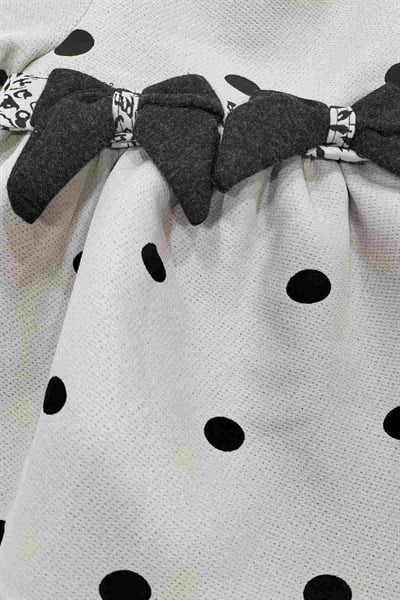 Kız Bebek Puantiyeli Fiyonklu Şapkalı Elbise