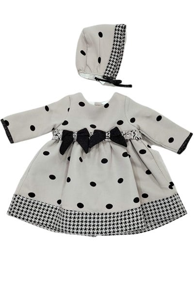 Kız Bebek Puantiyeli Fiyonklu Şapkalı Elbise
