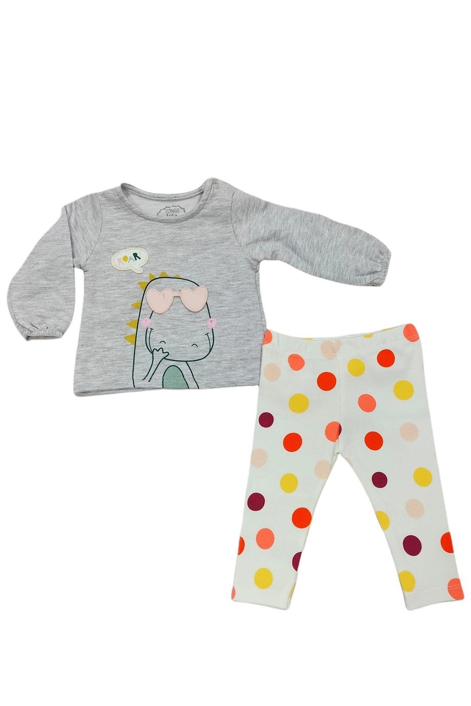 Kız Bebek Puantiyeli Pamuklu Uzun Kollu İkili Takım