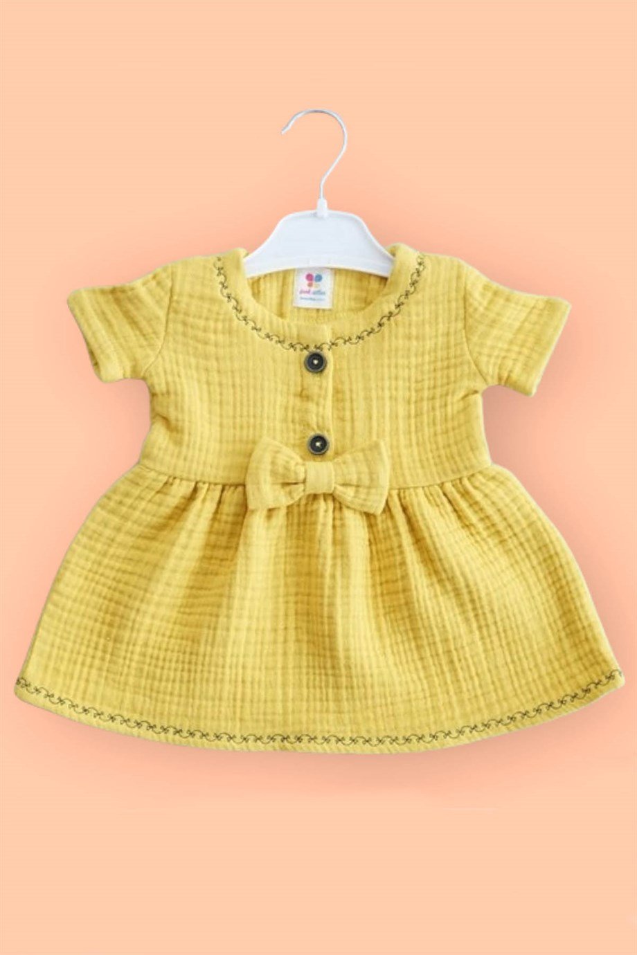 Kız Bebek Safran Nakışlı Müslin Elbise