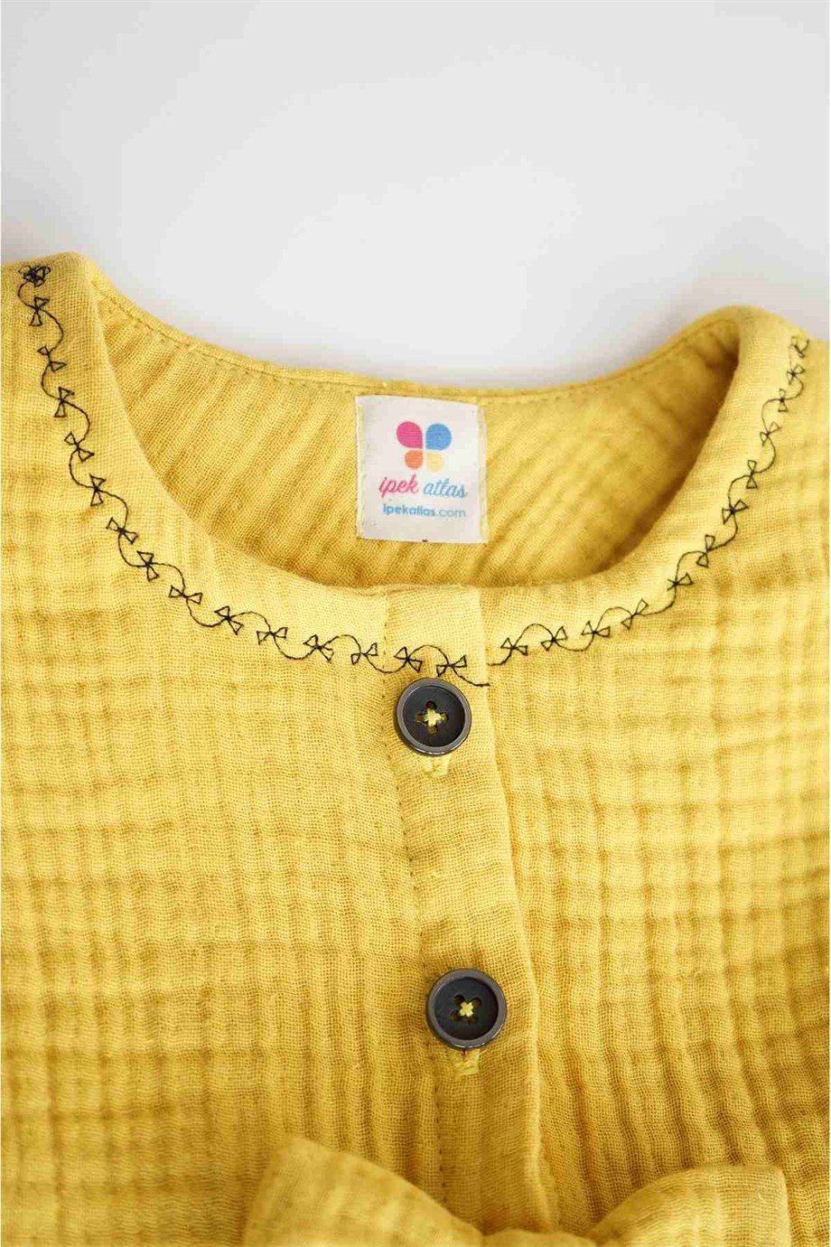 Kız Bebek Safran Nakışlı Müslin Elbise