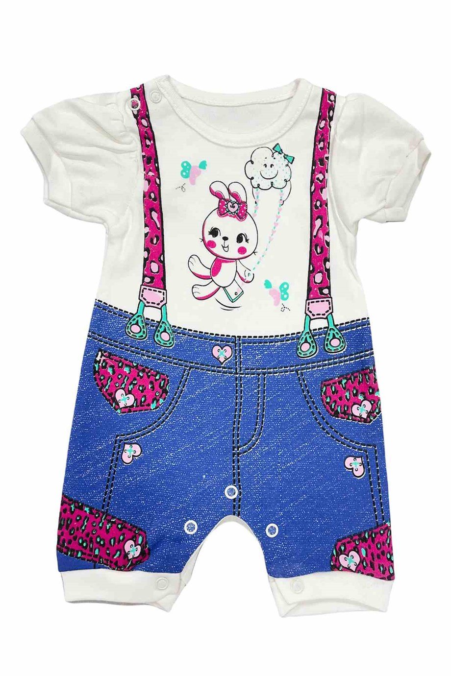 Kız Bebek Salopet Desenli Çıtçıtlı Pamuklu Doğal Rahat Tulum