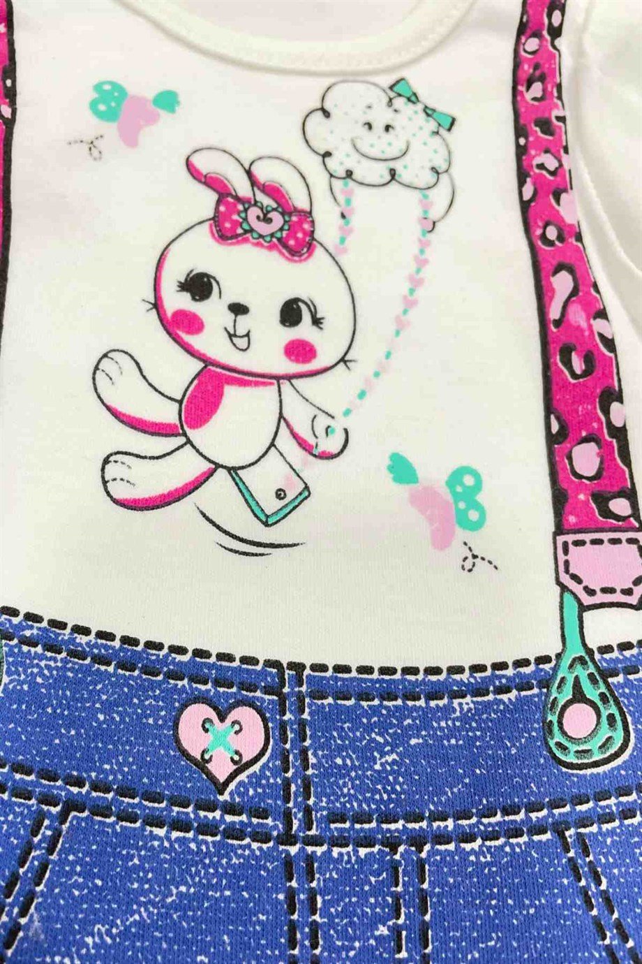 Kız Bebek Salopet Desenli Çıtçıtlı Pamuklu Doğal Rahat Tulum