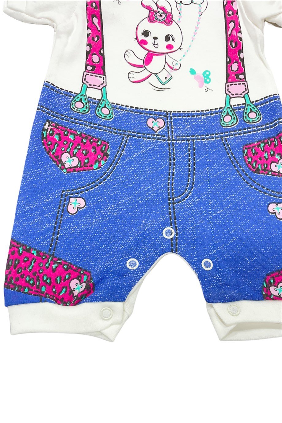 Kız Bebek Salopet Desenli Çıtçıtlı Pamuklu Doğal Rahat Tulum