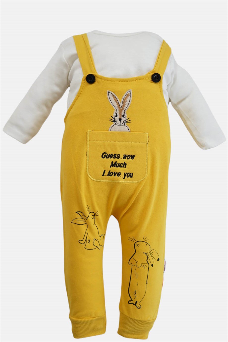 Kız Bebek Sarı Salopetli Uzun Kollu Çıtçıtlı İkili Takım