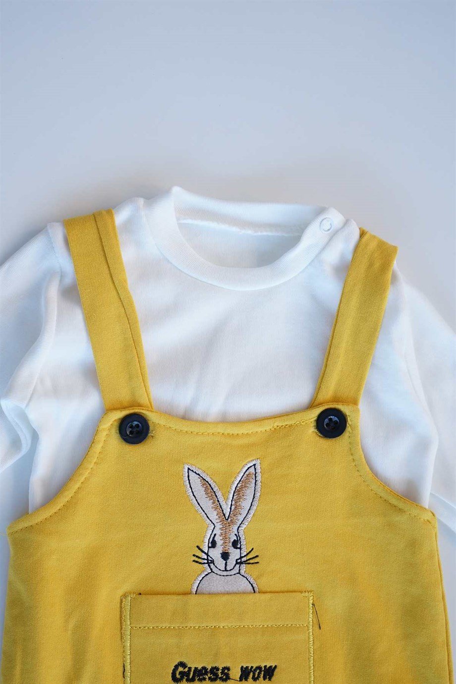 Kız Bebek Sarı Salopetli Uzun Kollu Çıtçıtlı İkili Takım