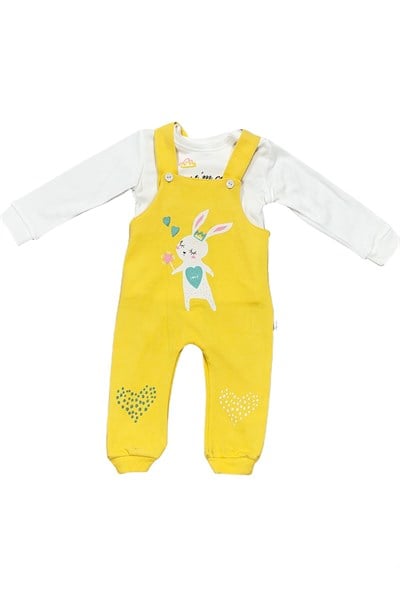 Kız Bebek Sarı Salopetli Uzun Kollu Pamuklu İkili Takım