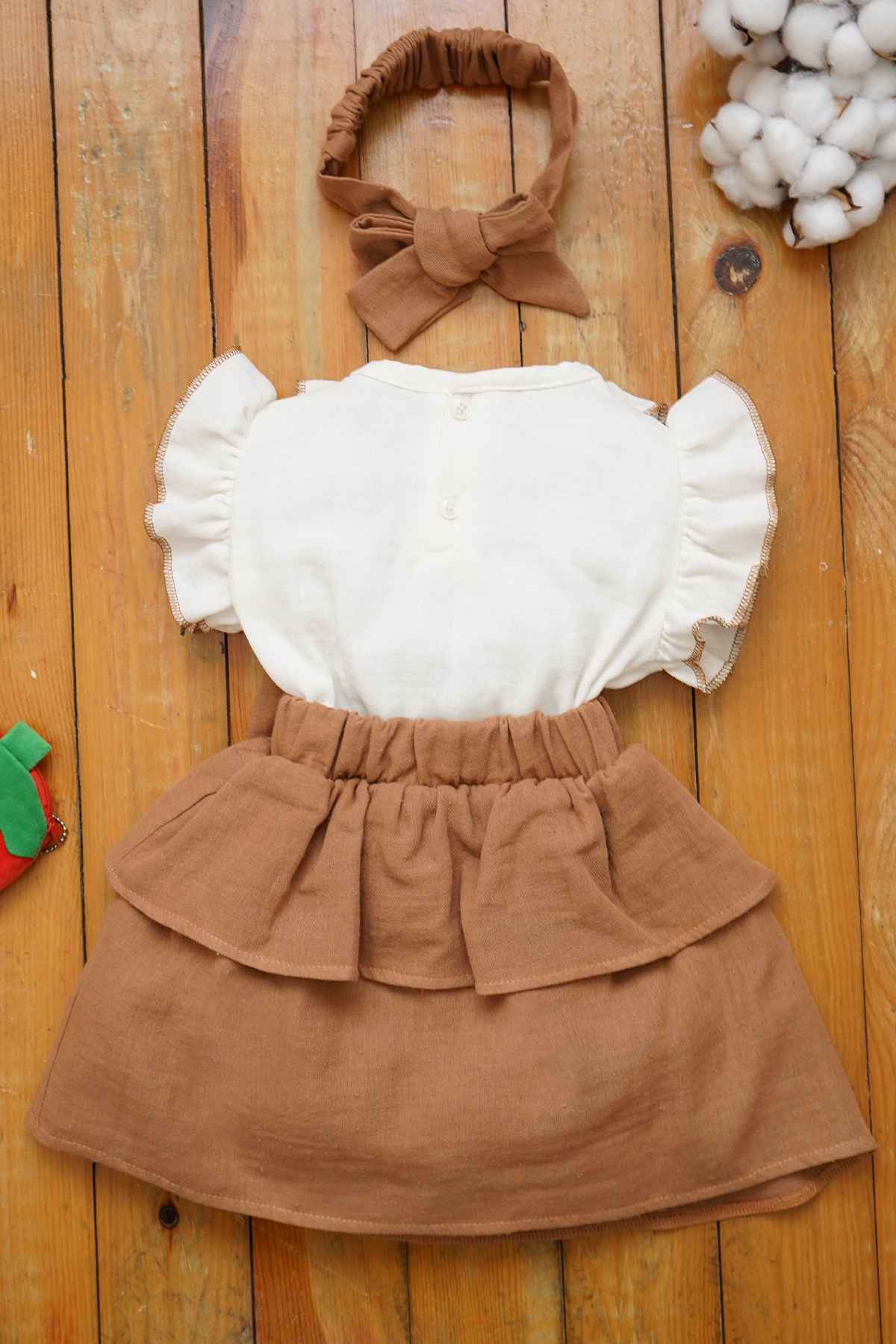 Kız Bebek Ve Çocuk Bandanalı Fiyonklu Müslin Elbise