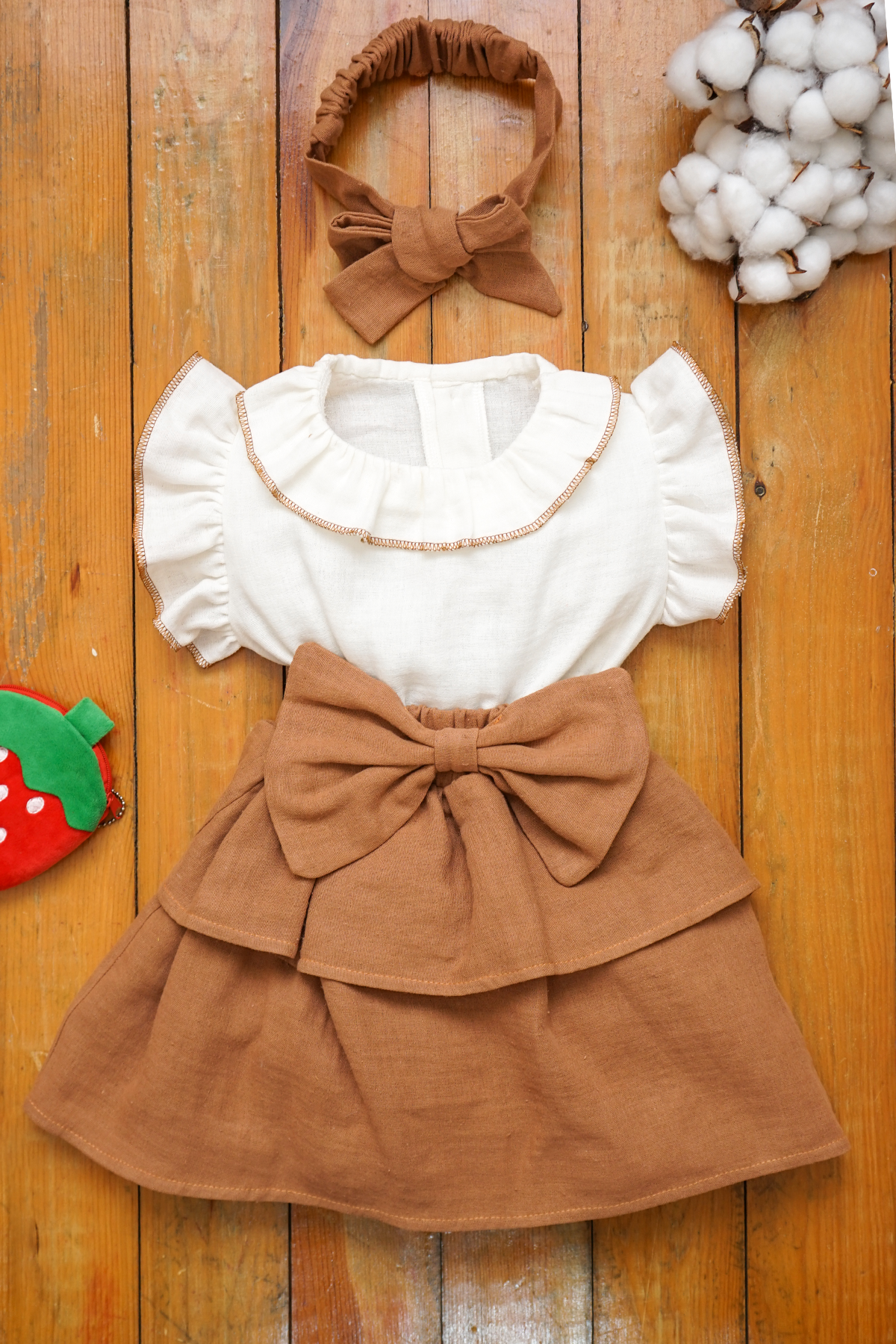 Kız Bebek Ve Çocuk Bandanalı Fiyonklu Müslin Elbise